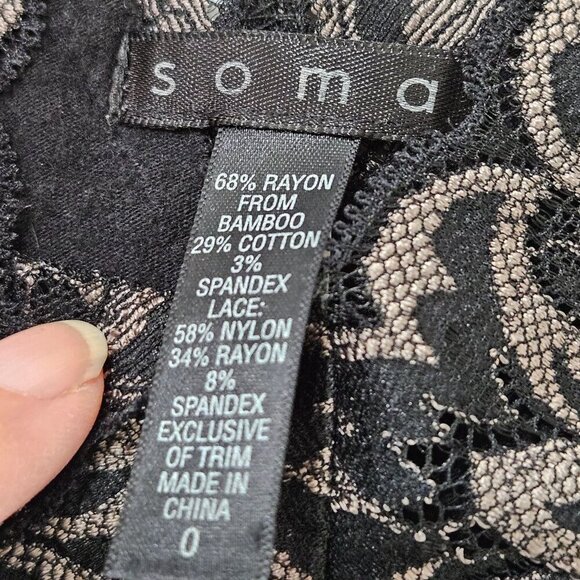 Soma Black Top Size Small Lace Trim Rayon Bamboo Blend Camisole Coquette - Picture 6 of 7